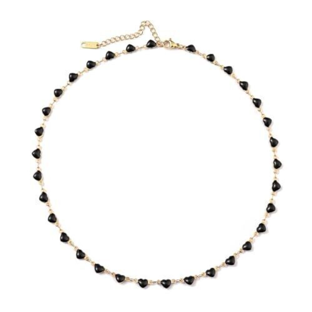 8231 Black Heart Necklace Trendy 18K Gold Plated Black Tourmaline Necklace